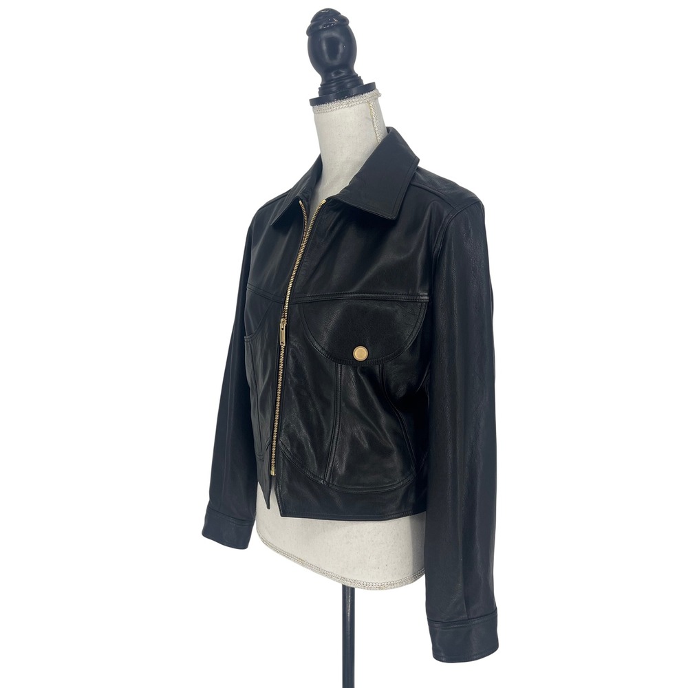 FRAME Leather Heart Jacket Black Cropped Zip Front Leather Jacket XS - Picture 9 of 14